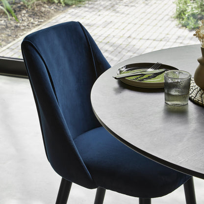 Willow 4 Seater Black Dining Table Set - Freya Blue Dining Chairs with Black Legs - Laura James