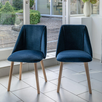 Willow 4 Seater Pale Oak Dining Table Set - Freya Blue Dining Chairs with Pale Oak Legs - Laura James