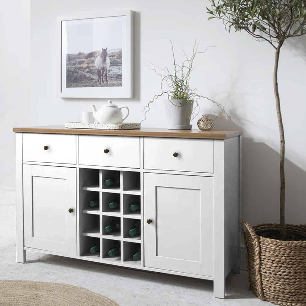 Bampton Sideboard with Wine Rack - White